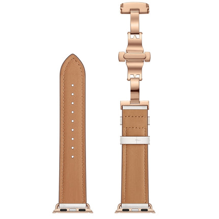 Genuine Leather + Butterfly Rose Gold Buckle Replacement Watchbands For Apple Watch Series 6 & SE & 5 & 4 40mm / 3 & 2 & 1 38mm - DealBuddy