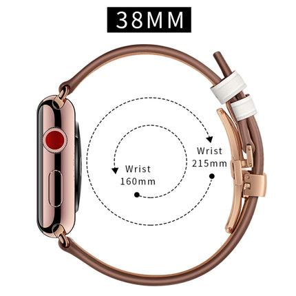 Genuine Leather + Butterfly Rose Gold Buckle Replacement Watchbands For Apple Watch Series 6 & SE & 5 & 4 40mm / 3 & 2 & 1 38mm - DealBuddy