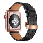 Genuine Leather + Butterfly Rose Gold Buckle Replacement Watchbands For Apple Watch Series 6 & SE & 5 & 4 40mm / 3 & 2 & 1 38mm - DealBuddy