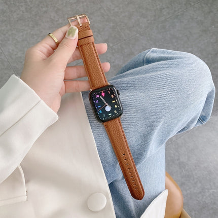 Sewing Thread Lychee Texture Leather Replacement Watchbands, For Apple Watch Ultra 49mm / Series 8&7 45mm / SE 2&6&SE&5&4 44mm / 3&2&1 42mm, For Series 7 41mm / 6 & SE & 5 & 4 40mm / 3 & 2 & 1 38mm - DealBuddy
