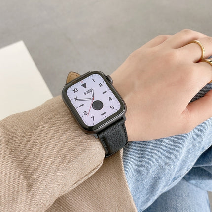 Sewing Thread Lychee Texture Leather Replacement Watchbands, For Apple Watch Ultra 49mm / Series 8&7 45mm / SE 2&6&SE&5&4 44mm / 3&2&1 42mm, For Series 7 41mm / 6 & SE & 5 & 4 40mm / 3 & 2 & 1 38mm - DealBuddy