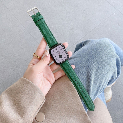 Sewing Thread Lychee Texture Leather Replacement Watchbands, For Apple Watch Ultra 49mm / Series 8&7 45mm / SE 2&6&SE&5&4 44mm / 3&2&1 42mm, For Series 7 41mm / 6 & SE & 5 & 4 40mm / 3 & 2 & 1 38mm - DealBuddy