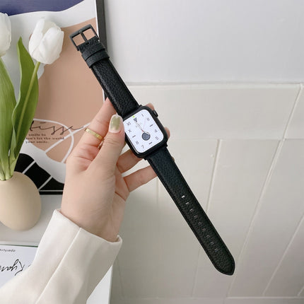 Sewing Thread Lychee Texture Leather Replacement Watchbands, For Apple Watch Ultra 49mm / Series 8&7 45mm / SE 2&6&SE&5&4 44mm / 3&2&1 42mm, For Series 7 41mm / 6 & SE & 5 & 4 40mm / 3 & 2 & 1 38mm - DealBuddy