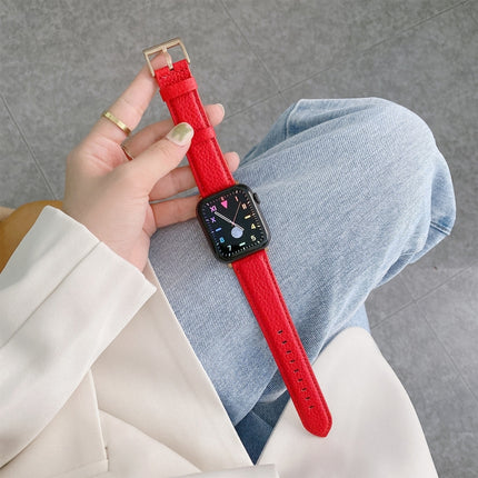 Sewing Thread Lychee Texture Leather Replacement Watchbands, For Apple Watch Ultra 49mm / Series 8&7 45mm / SE 2&6&SE&5&4 44mm / 3&2&1 42mm, For Series 7 41mm / 6 & SE & 5 & 4 40mm / 3 & 2 & 1 38mm - DealBuddy