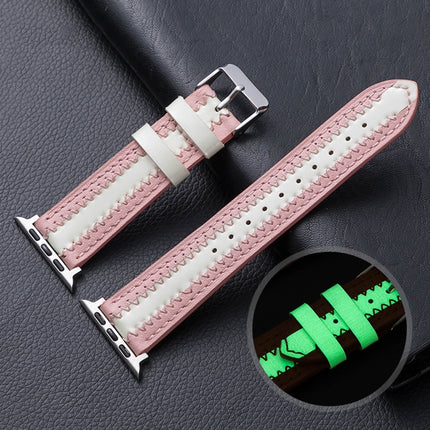 Cowhide Leather Luminous Replacement Strap Watchband, For Apple Watch Series 7  41mm / & 6 & SE & 5 & 4 40mm, For Apple Watch Series  7  45mm / & 6 & SE & 5 & 4 44mm - DealBuddy