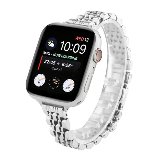 Small Waist Seven Beads Stainless Steel Strap Watchband For Apple Watch Series 6 & SE &, For Apple Watch Ultra 49mm / Series 8&7 45mm / SE 2&6&SE&5&4 44mm / 3&2&1 42mm, For Apple Watch Series 7 41mm / 6 & SE & 5 & 4 40mm / 3 & 2 & 1 38mm - DealBuddy