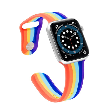 Rainbow Silicone Strap Watchband For Apple Watch Series, 7 45mm / 6 & SE & 5 & 4 44mm / 3 & 2 & 1 42mm, 7 41mm / 6 & SE & 5 & 4 40mm / 3 & 2 & 1 38mm - DealBuddy