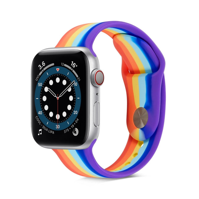 Rainbow Silicone Strap Watchband For Apple Watch Series, 7 45mm / 6 & SE & 5 & 4 44mm / 3 & 2 & 1 42mm, 7 41mm / 6 & SE & 5 & 4 40mm / 3 & 2 & 1 38mm - DealBuddy