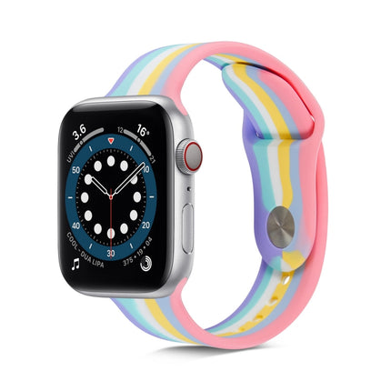 Rainbow Silicone Strap Watchband For Apple Watch Series, 7 45mm / 6 & SE & 5 & 4 44mm / 3 & 2 & 1 42mm, 7 41mm / 6 & SE & 5 & 4 40mm / 3 & 2 & 1 38mm - DealBuddy