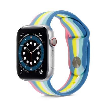 Rainbow Silicone Strap Watchband For Apple Watch Series, 7 45mm / 6 & SE & 5 & 4 44mm / 3 & 2 & 1 42mm, 7 41mm / 6 & SE & 5 & 4 40mm / 3 & 2 & 1 38mm - DealBuddy