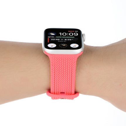 Woven Pattern Figure 8 Buckle Silicone Strap Watchband For Apple Watch Series, 7 45mm / 6 & SE & 5 & 4 44mm / 3 & 2 & 1 42mm, 7 41mm / 6 & SE & 5 & 4 40mm / 3 & 2 & 1 38mm - DealBuddy