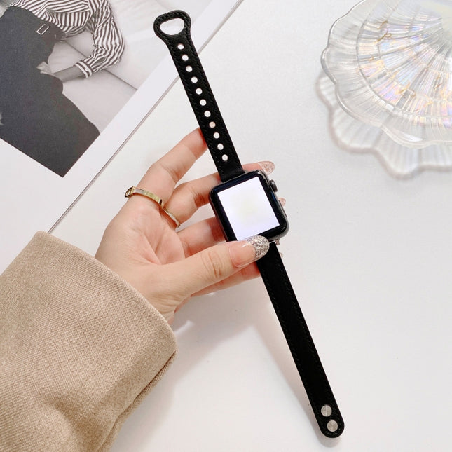 Double Studs Buckle Genuine Leather Strap Watchband For Apple Watch Series, 7 45mm / 6 & SE & 5 & 4 44mm / 3 & 2 & 1 42mm, 7 41mm / 6 & SE & 5 & 4 40mm / 3 & 2 & 1 38mm - DealBuddy