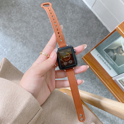 Double Studs Buckle Genuine Leather Strap Watchband For Apple Watch Series, 7 45mm / 6 & SE & 5 & 4 44mm / 3 & 2 & 1 42mm, 7 41mm / 6 & SE & 5 & 4 40mm / 3 & 2 & 1 38mm - DealBuddy