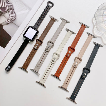 Double Studs Buckle Genuine Leather Strap Watchband For Apple Watch Series, 7 45mm / 6 & SE & 5 & 4 44mm / 3 & 2 & 1 42mm, 7 41mm / 6 & SE & 5 & 4 40mm / 3 & 2 & 1 38mm - DealBuddy