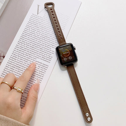 Double Studs Buckle Genuine Leather Strap Watchband For Apple Watch Series, 7 45mm / 6 & SE & 5 & 4 44mm / 3 & 2 & 1 42mm, 7 41mm / 6 & SE & 5 & 4 40mm / 3 & 2 & 1 38mm - DealBuddy