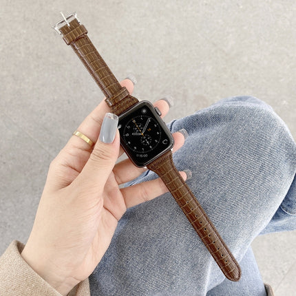 Crocodile Texture Leather Replacement Strap Watchband, For Apple Watch Series 7  41mm / & 6 & SE & 5 & 4 40mm, For Apple Watch Series  7  45mm / & 6 & SE & 5 & 4 44mm - DealBuddy