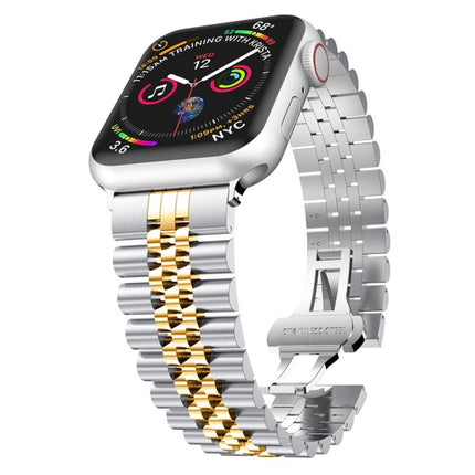 Five Beads Stainless Steel Replacement Watchbands For Apple Watch Series, 7 45mm / 6 & SE & 5 & 4 44mm / 3 & 2 & 1 42mm, 7 41mm / 6 & SE & 5 & 4 40mm / 3 & 2 & 1 38mm - DealBuddy