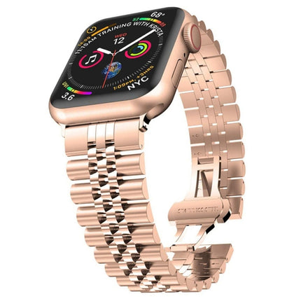 Five Beads Stainless Steel Replacement Watchbands For Apple Watch Series, 7 45mm / 6 & SE & 5 & 4 44mm / 3 & 2 & 1 42mm, 7 41mm / 6 & SE & 5 & 4 40mm / 3 & 2 & 1 38mm - DealBuddy