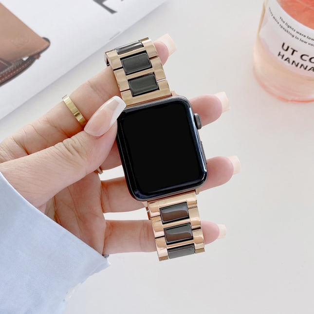 22mm Width Three Beads Ceramics Steel Replacement Strap Watchband For Apple Watch Series