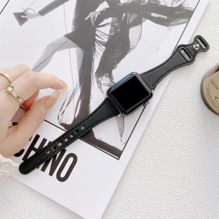 Small Waist 8-shape Reverse Buckle Leather Replacement Strap Watchband For Apple Watch Series - DealBuddy