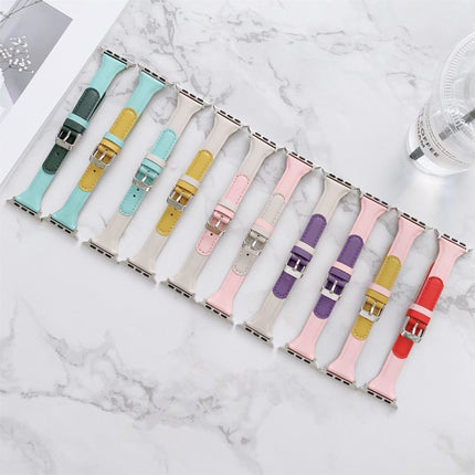Small Waist Color Matching Leather Replacement Strap Watchband For Apple Watch Series, 7 41mm / 6 & SE & 5 & 4 40mm / 3 & 2 & 1 38mm, 7 45mm / 6 & SE & 5 & 4 44mm / 3 & 2 & 1 42mm - DealBuddy
