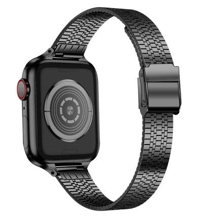 14mm Seven-beads Double Safety Buckle Slim Steel Replacement Strap Watchband For Apple Watch Series, 7 41mm / 6 & SE & 5 & 4 40mm / 3 & 2 & 1 38mm, 7 45mm / 6 & SE & 5 & 4 44mm / 3 & 2 & 1 42mm - DealBuddy