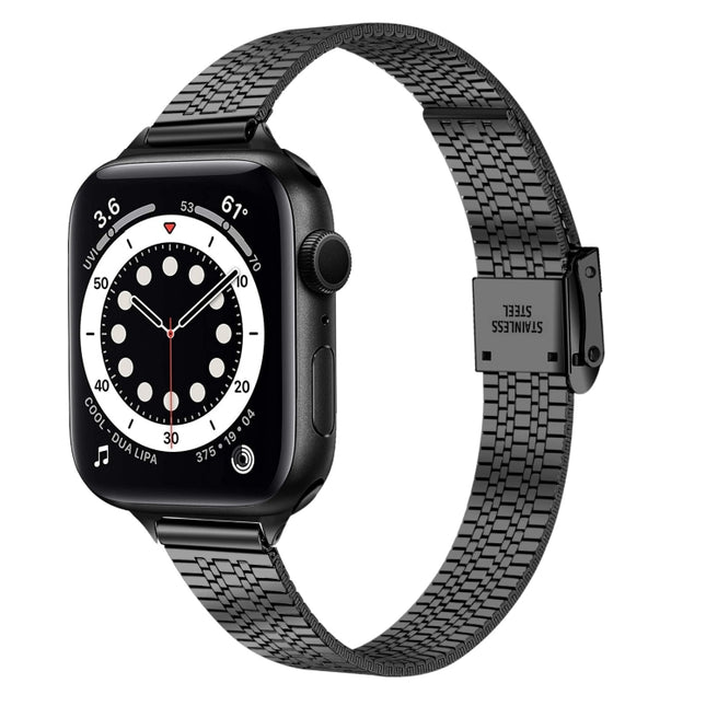 14mm Seven-beads Double Safety Buckle Slim Steel Replacement Strap Watchband For Apple Watch Series, 7 41mm / 6 & SE & 5 & 4 40mm / 3 & 2 & 1 38mm, 7 45mm / 6 & SE & 5 & 4 44mm / 3 & 2 & 1 42mm - DealBuddy