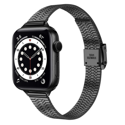 14mm Seven-beads Double Safety Buckle Slim Steel Replacement Strap Watchband For Apple Watch Series, 7 41mm / 6 & SE & 5 & 4 40mm / 3 & 2 & 1 38mm, 7 45mm / 6 & SE & 5 & 4 44mm / 3 & 2 & 1 42mm - DealBuddy