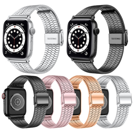 Seven-beads Double Safety Buckle Steel Replacement Strap Watchband For Apple Watch Series, 7 41mm / 6 & SE & 5 & 4 40mm / 3 & 2 & 1 38mm, 7 45mm / 6 & SE & 5 & 4 44mm / 3 & 2 & 1 42mm - DealBuddy