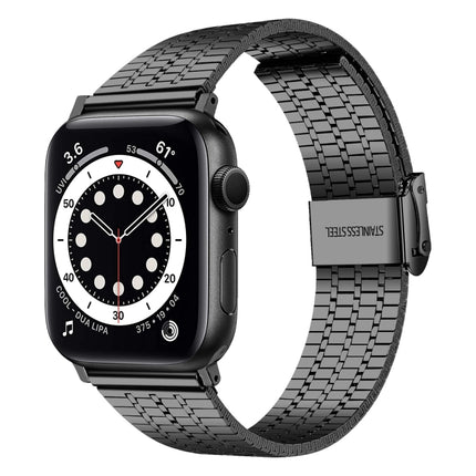 Seven-beads Double Safety Buckle Steel Replacement Strap Watchband For Apple Watch Series, 7 41mm / 6 & SE & 5 & 4 40mm / 3 & 2 & 1 38mm, 7 45mm / 6 & SE & 5 & 4 44mm / 3 & 2 & 1 42mm - DealBuddy