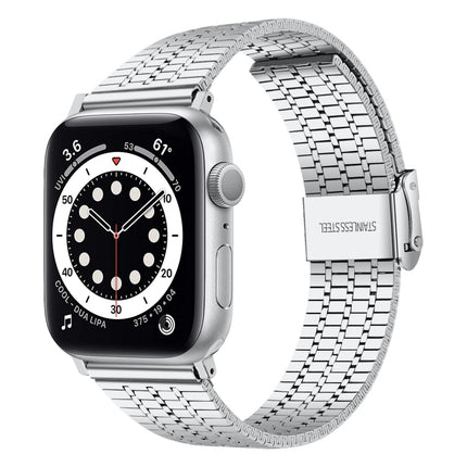 Seven-beads Double Safety Buckle Steel Replacement Strap Watchband For Apple Watch Series, 7 41mm / 6 & SE & 5 & 4 40mm / 3 & 2 & 1 38mm, 7 45mm / 6 & SE & 5 & 4 44mm / 3 & 2 & 1 42mm - DealBuddy