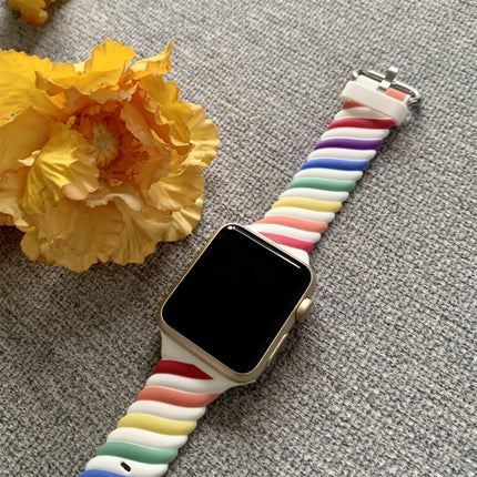 Two-color Twist Silicone Replacement Strap Watchband For Apple Watch Series, 7 41mm / 6 & SE & 5 & 4 40mm / 3 & 2 & 1 38mm, 7 45mm / 6 & SE & 5 & 4 44mm / 3 & 2 & 1 42mm - DealBuddy