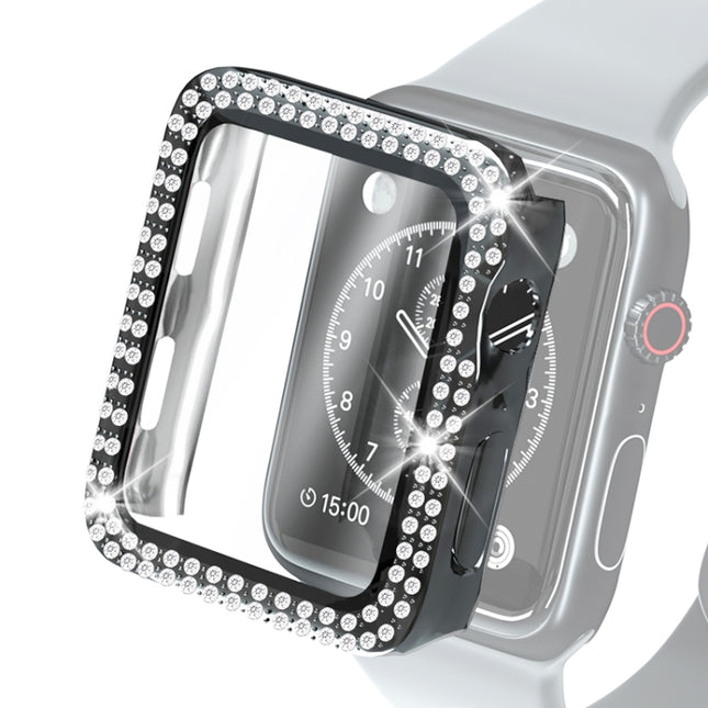 Electroplating PC Double Rows Diamond Protective Case with Tempered Glass Film For Apple Watch Series - DealBuddy