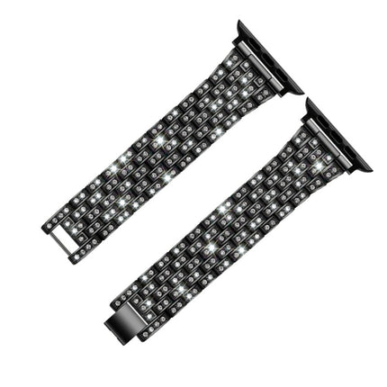 Five-beads Diamond Steel Replacement Strap Watchband For Apple Watch Series, 7 41mm / 6 & SE & 5 & 4 40mm / 3 & 2 & 1 38mm, 7 45mm / 6 & SE & 5 & 4 44mm / 3 & 2 & 1 42mm - DealBuddy