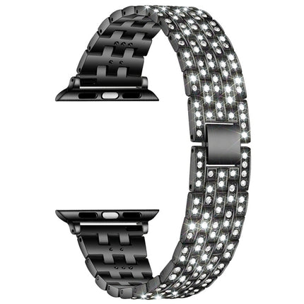 Five-beads Diamond Steel Replacement Strap Watchband For Apple Watch Series, 7 41mm / 6 & SE & 5 & 4 40mm / 3 & 2 & 1 38mm, 7 45mm / 6 & SE & 5 & 4 44mm / 3 & 2 & 1 42mm - DealBuddy