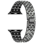 Five-beads Diamond Steel Replacement Strap Watchband For Apple Watch Series, 7 41mm / 6 & SE & 5 & 4 40mm / 3 & 2 & 1 38mm, 7 45mm / 6 & SE & 5 & 4 44mm / 3 & 2 & 1 42mm - DealBuddy