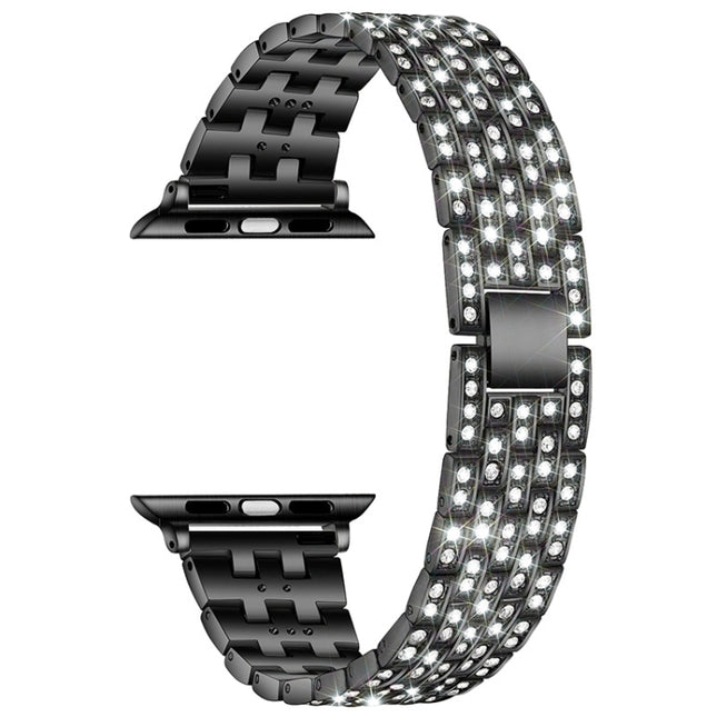Five-beads Diamond Steel Replacement Strap Watchband For Apple Watch Series, 7 41mm / 6 & SE & 5 & 4 40mm / 3 & 2 & 1 38mm, 7 45mm / 6 & SE & 5 & 4 44mm / 3 & 2 & 1 42mm - DealBuddy