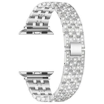 Five-beads Diamond Steel Replacement Strap Watchband For Apple Watch Series, 7 41mm / 6 & SE & 5 & 4 40mm / 3 & 2 & 1 38mm, 7 45mm / 6 & SE & 5 & 4 44mm / 3 & 2 & 1 42mm - DealBuddy