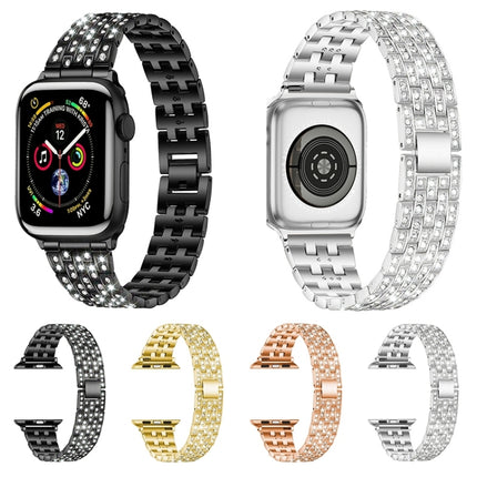 Five-beads Diamond Steel Replacement Strap Watchband For Apple Watch Series, 7 41mm / 6 & SE & 5 & 4 40mm / 3 & 2 & 1 38mm, 7 45mm / 6 & SE & 5 & 4 44mm / 3 & 2 & 1 42mm - DealBuddy