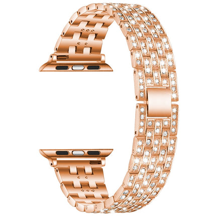 Five-beads Diamond Steel Replacement Strap Watchband For Apple Watch Series, 7 41mm / 6 & SE & 5 & 4 40mm / 3 & 2 & 1 38mm, 7 45mm / 6 & SE & 5 & 4 44mm / 3 & 2 & 1 42mm - DealBuddy