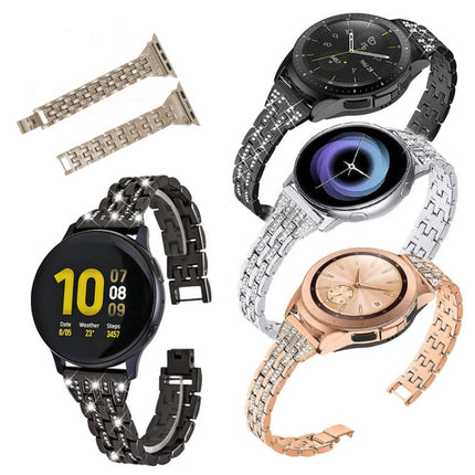 For Samsung Smart Watch Double Rows Diamond Steel Replacement Strap Watchband