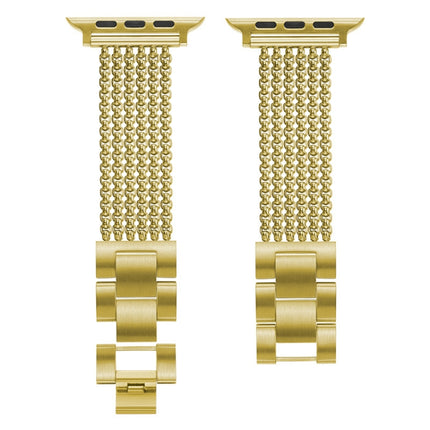 Six-chains Three-beads Steel Replacement Strap Watchband For Apple Watch Series, 7 41mm / 6 & SE & 5 & 4 40mm / 3 & 2 & 1 38mm, 7 45mm / 6 & SE & 5 & 4 44mm / 3 & 2 & 1 42mm - DealBuddy