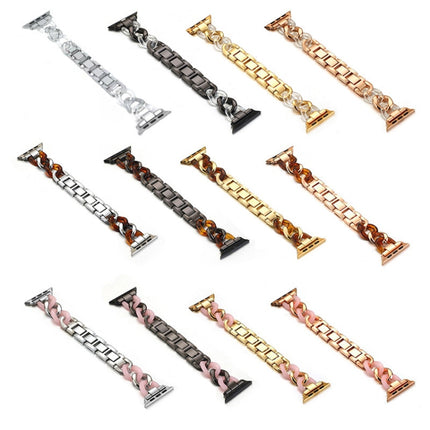 Cowboy Chain + Resin Metal Replacement Strap Watchband For Apple Watch Series, 7 41mm / 6 & SE & 5 & 4 40mm / 3 & 2 & 1 38mm, 7 45mm / 6 & SE & 5 & 4 44mm / 3 & 2 & 1 42mm - DealBuddy