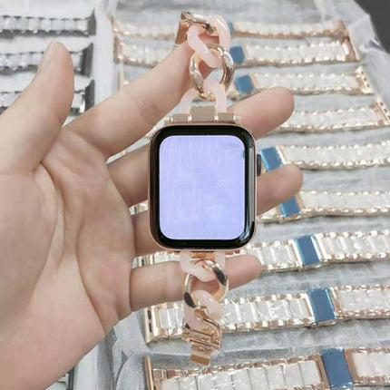 Cowboy Chain + Resin Metal Replacement Strap Watchband For Apple Watch Series, 7 41mm / 6 & SE & 5 & 4 40mm / 3 & 2 & 1 38mm, 7 45mm / 6 & SE & 5 & 4 44mm / 3 & 2 & 1 42mm - DealBuddy