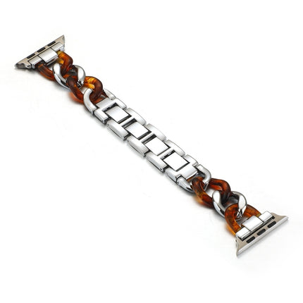 Cowboy Chain + Resin Metal Replacement Strap Watchband For Apple Watch Series, 7 41mm / 6 & SE & 5 & 4 40mm / 3 & 2 & 1 38mm, 7 45mm / 6 & SE & 5 & 4 44mm / 3 & 2 & 1 42mm - DealBuddy
