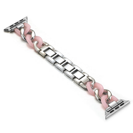 Cowboy Chain + Resin Metal Replacement Strap Watchband For Apple Watch Series, 7 41mm / 6 & SE & 5 & 4 40mm / 3 & 2 & 1 38mm, 7 45mm / 6 & SE & 5 & 4 44mm / 3 & 2 & 1 42mm - DealBuddy