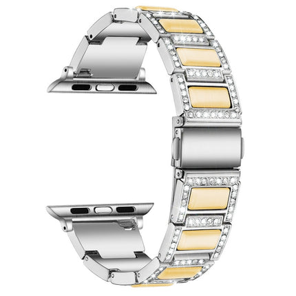 Three-beads Diamond + Gemstone Replacement Strap Watchband For Apple Watch Series, 7 41mm / 6 & SE & 5 & 4 40mm / 3 & 2 & 1 38mm, 7 45mm / 6 & SE & 5 & 4 44mm / 3 & 2 & 1 42mm - DealBuddy