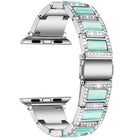 Three-beads Diamond + Gemstone Replacement Strap Watchband For Apple Watch Series, 7 41mm / 6 & SE & 5 & 4 40mm / 3 & 2 & 1 38mm, 7 45mm / 6 & SE & 5 & 4 44mm / 3 & 2 & 1 42mm - DealBuddy