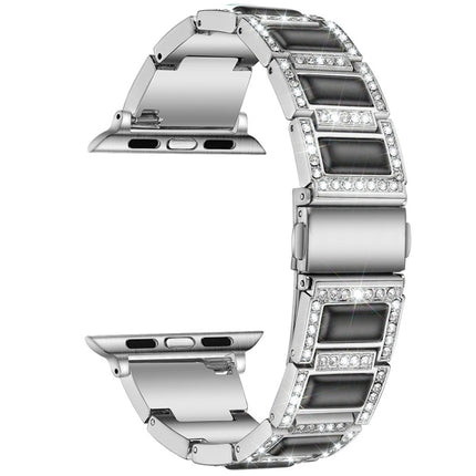 Three-beads Diamond + Gemstone Replacement Strap Watchband For Apple Watch Series, 7 41mm / 6 & SE & 5 & 4 40mm / 3 & 2 & 1 38mm, 7 45mm / 6 & SE & 5 & 4 44mm / 3 & 2 & 1 42mm - DealBuddy