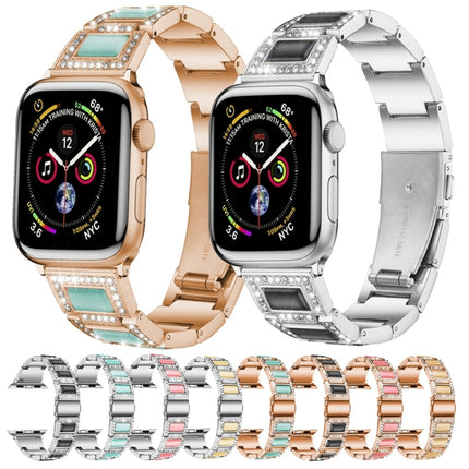 Three-beads Diamond + Gemstone Replacement Strap Watchband For Apple Watch Series, 7 41mm / 6 & SE & 5 & 4 40mm / 3 & 2 & 1 38mm, 7 45mm / 6 & SE & 5 & 4 44mm / 3 & 2 & 1 42mm - DealBuddy